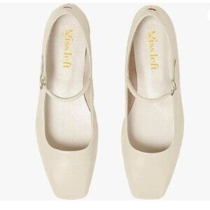miss left Womens Adorable Closed Square Toe Mary Jane Flats Buckle Ballet Creamy
